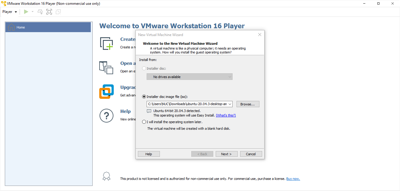 vmware select ubuntu iso