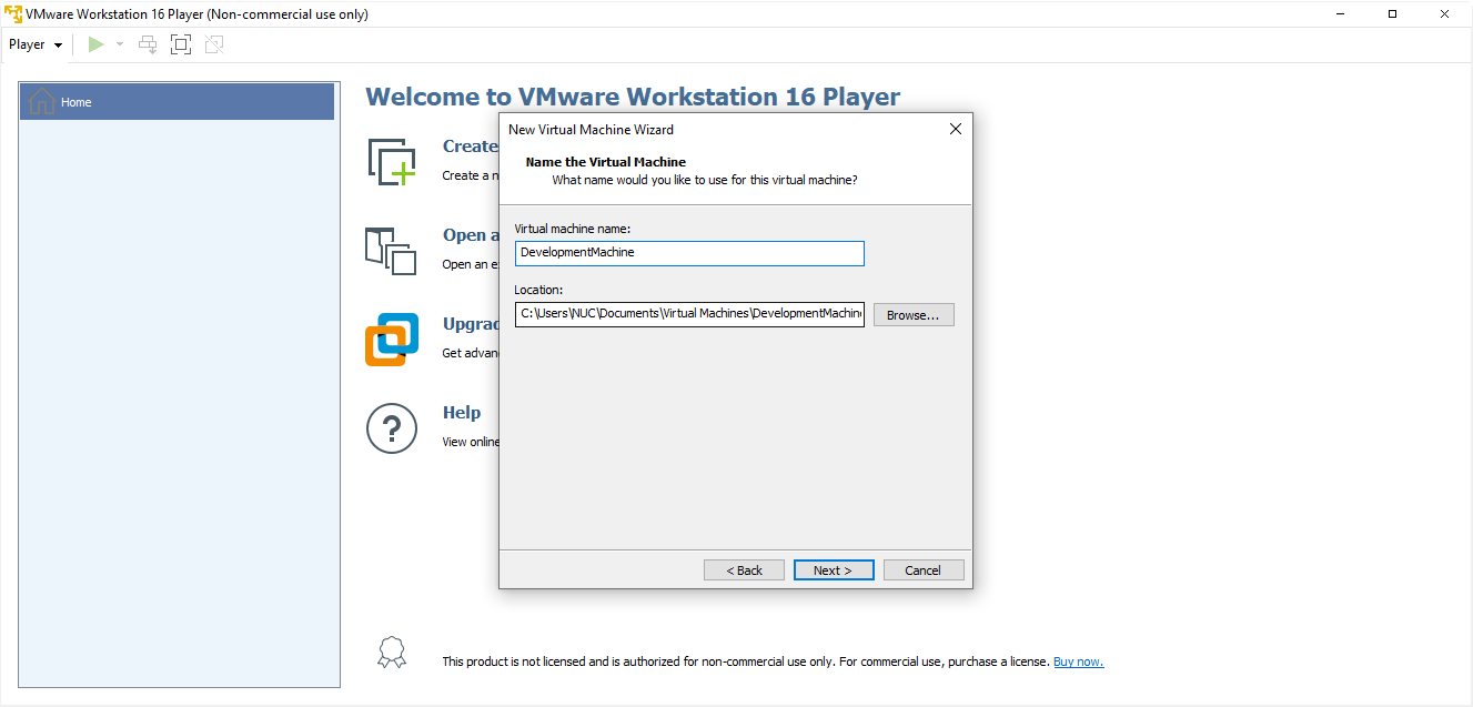 create a name for the new vm vmware