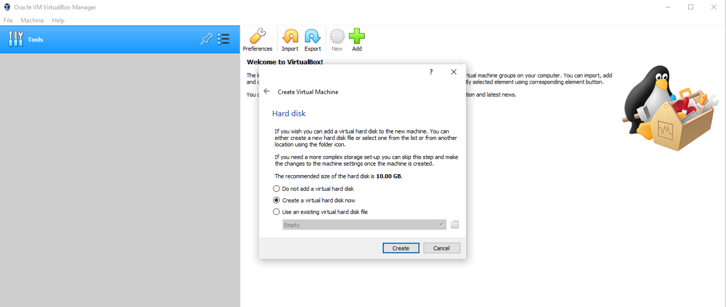 virtualbox create a new disk