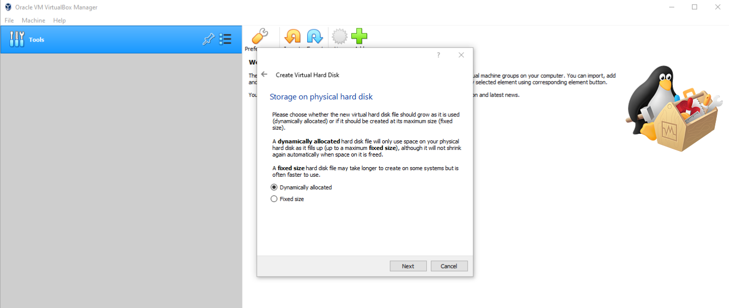 virtualbox select storage type