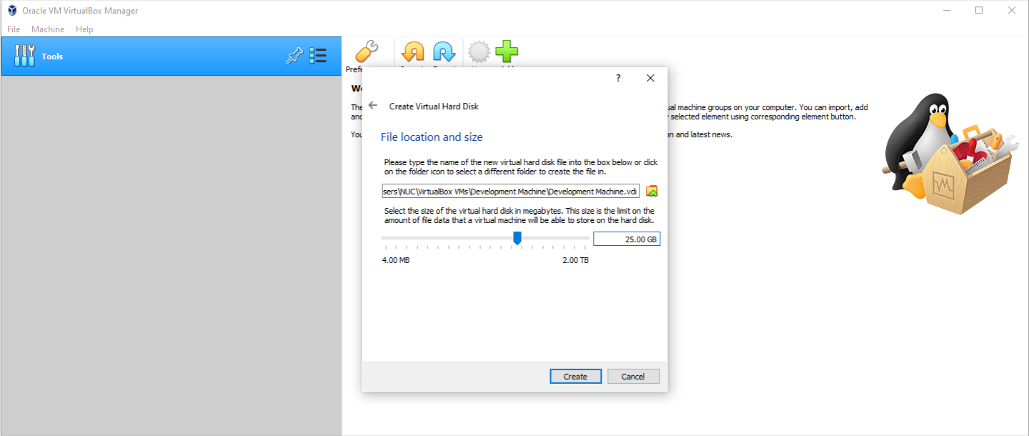 virtualbox select storage capacity