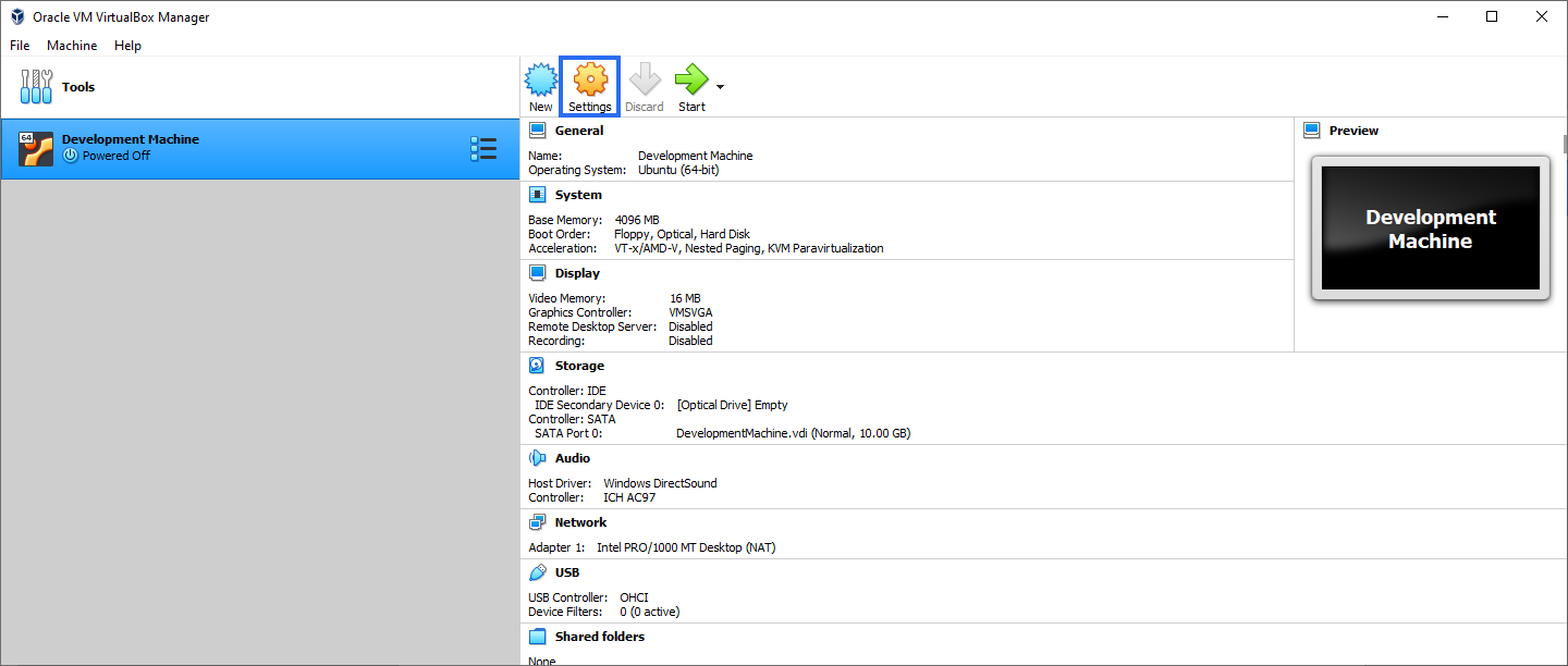 virtualbox open virtual machine settings