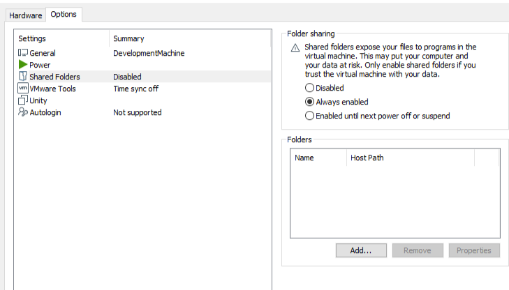 vmware add shared folder