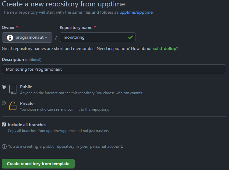 monitor website for changes: template configuration