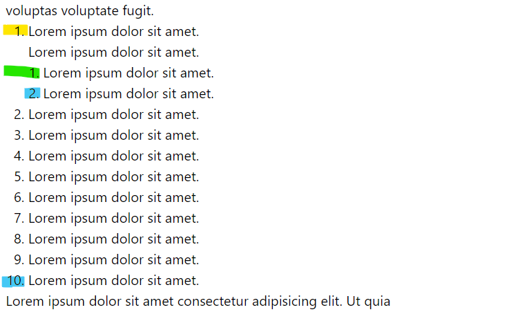adjust alignment and indentation for lists: tailwind css