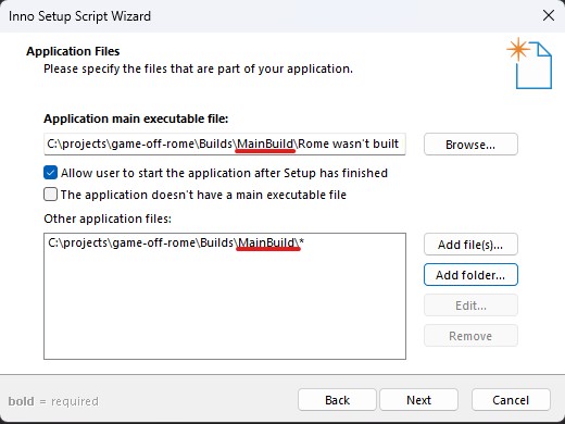 windows installer unity game: application files