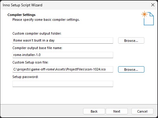 windows installer unity game: compiler settings
