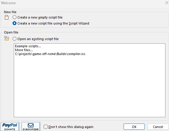 windows installer unity: create new script