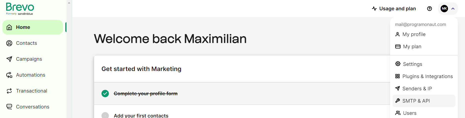 set up brevo smtp for pocketbase: goto smtp and api