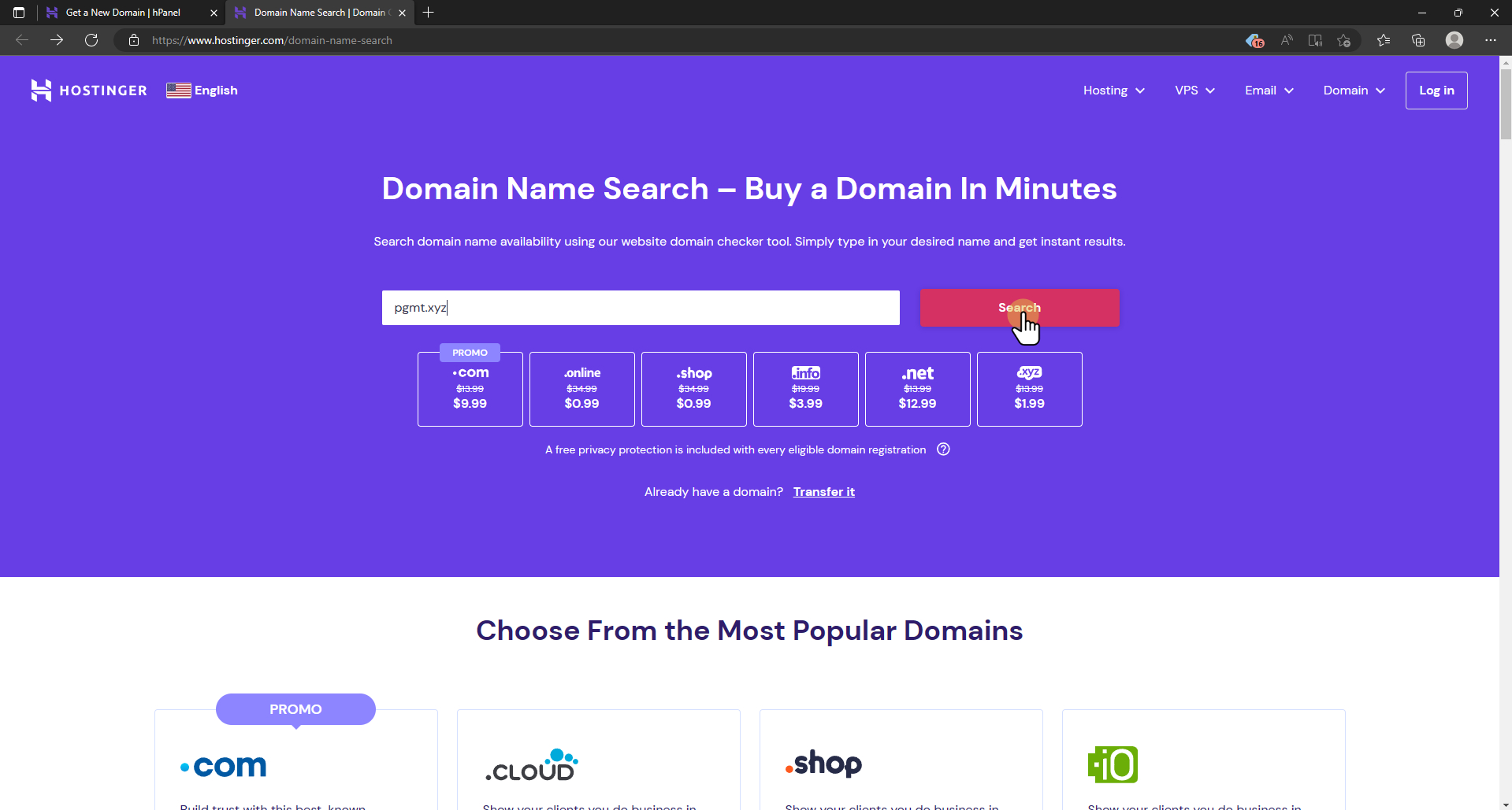 search domain for application