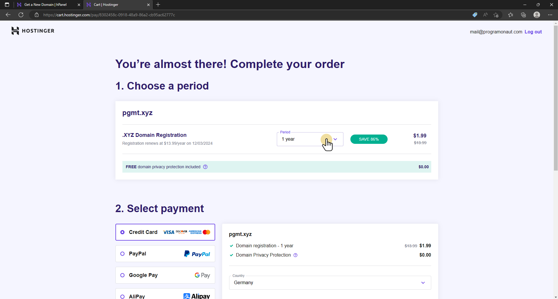 choose domain plan