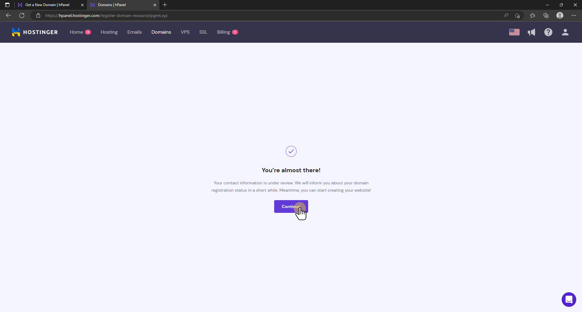 set up domain for application: go to domain